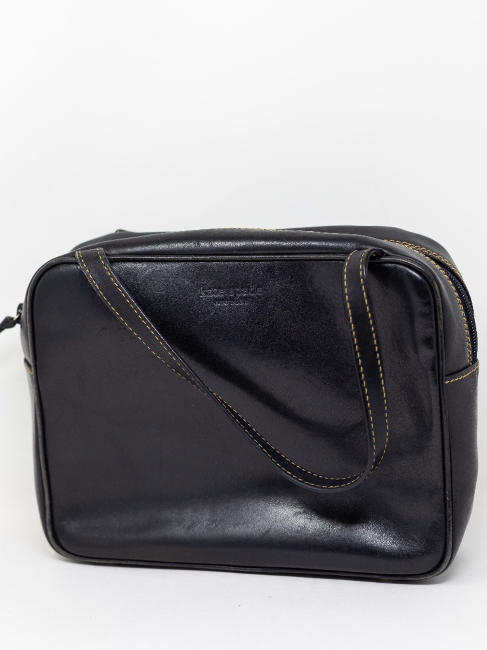 Kate Spade Vintage Genuine Smooth Leather Top Handle Square Purse Bag Tote Black